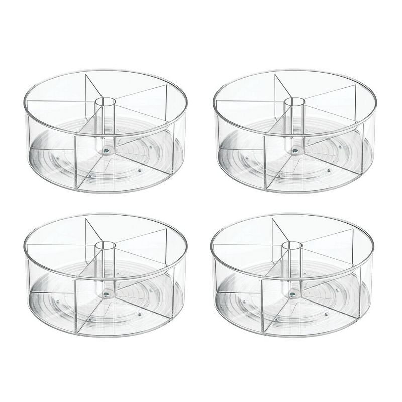 mDesign Plastic Divided Storage Turntable for Office, 11.5" Round, 4 Pack, Clear