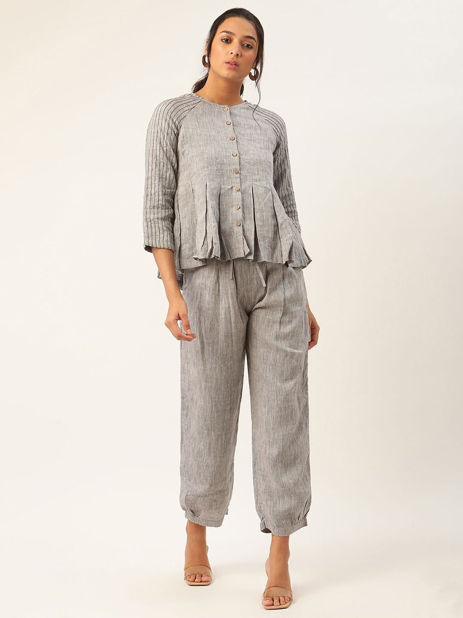 Rooted Greyish Blue Textured Trousers