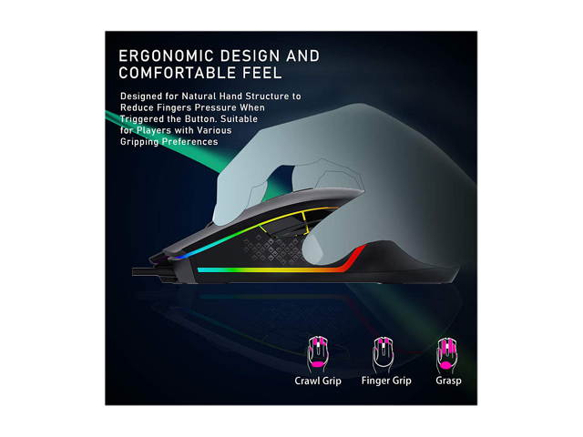 AULA H510 RGB Gaming Mouse with 9 Side Buttons High Precision 10000 DPI Optical Sensor, Fire Button Computer Mice 14-Programmable-Buttons for PC/Gamer
