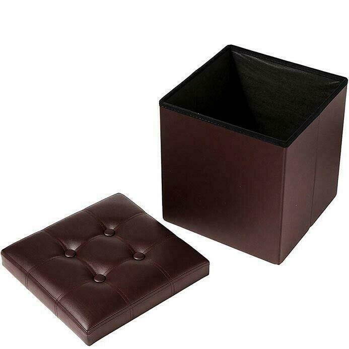 15" Storage Ottoman - Folding Toy Box Chest Seat Faux Leather Small Foot Rest