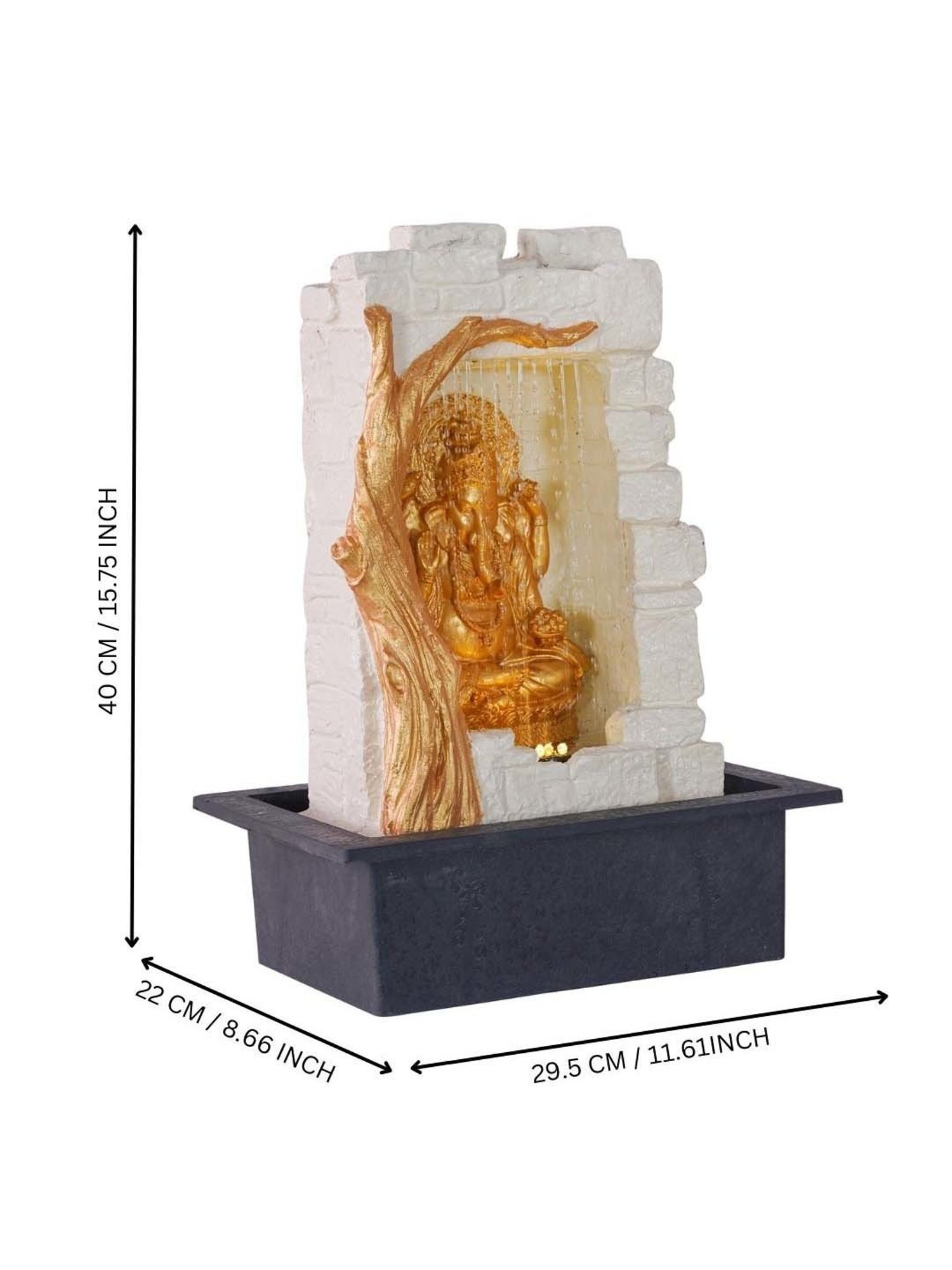 CHRONIKLE White & Gold Polyresin Ganesha Idol Front Curtain Waterfall Fountain