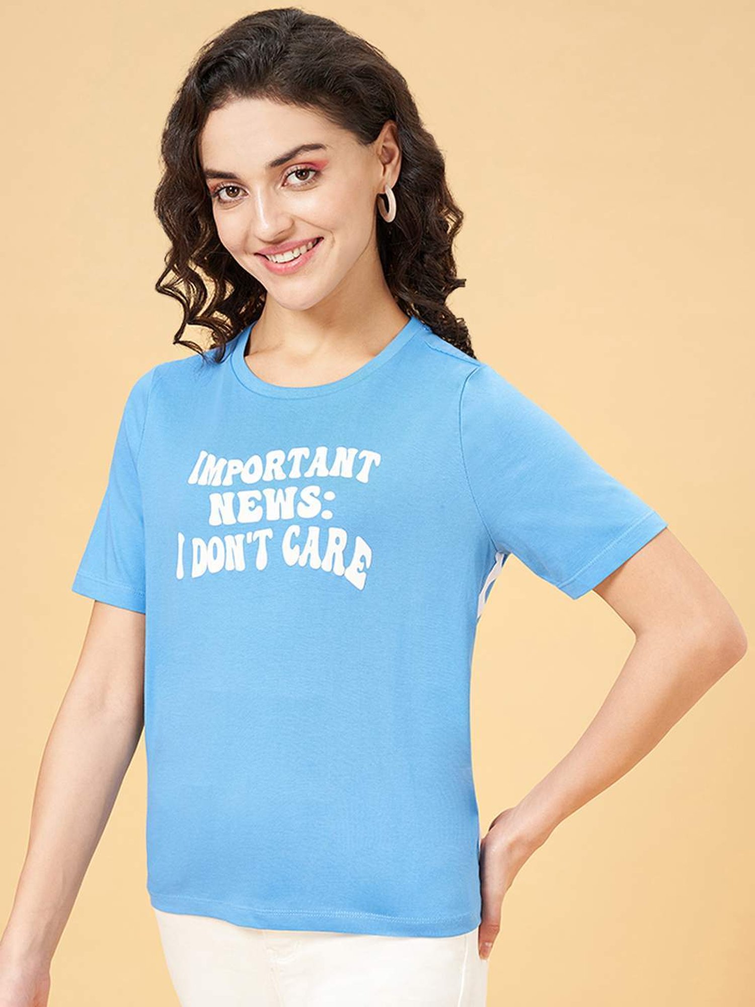 People by Pantaloons Blue Printed T-Shirt