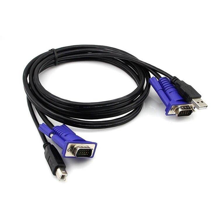 1.5M KVM Switch Cable 2in1 USB 2.0 Type A to B 4Pin + Standard VGA SVGA 15pin PC Computer Printer Monitor Adapter Converter