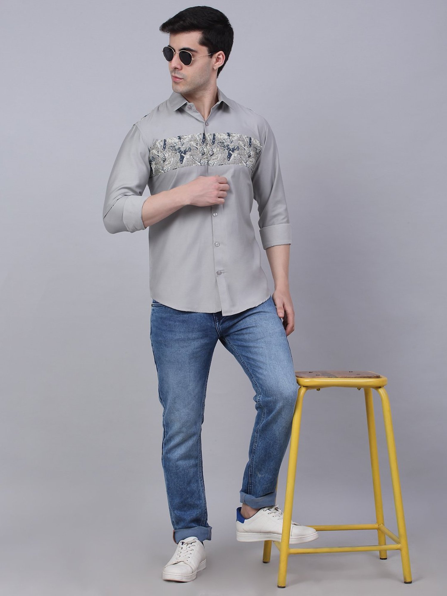 Jainish Grey Regular Fit Printed Shirt