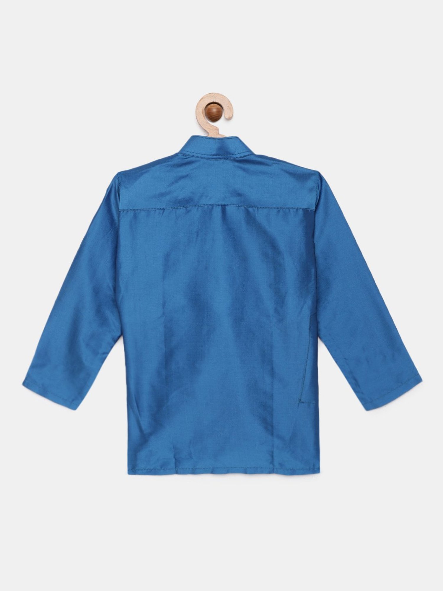 THANGAMAGAN Kids Blue Solid Full Sleeves Kurta