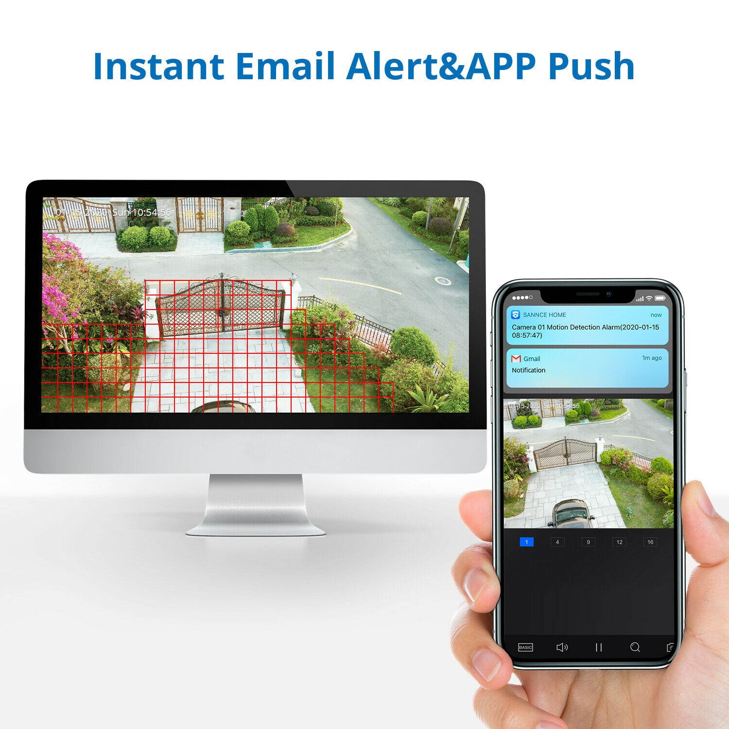 SANNCE 4CH 1080p Security Camera System 5-in-1 CCTV DVR Recorder with no HDD , 2X Waterproof Wired Surveillance Cameras with 100 ft Night Vision, Motion Alert, Remote Access