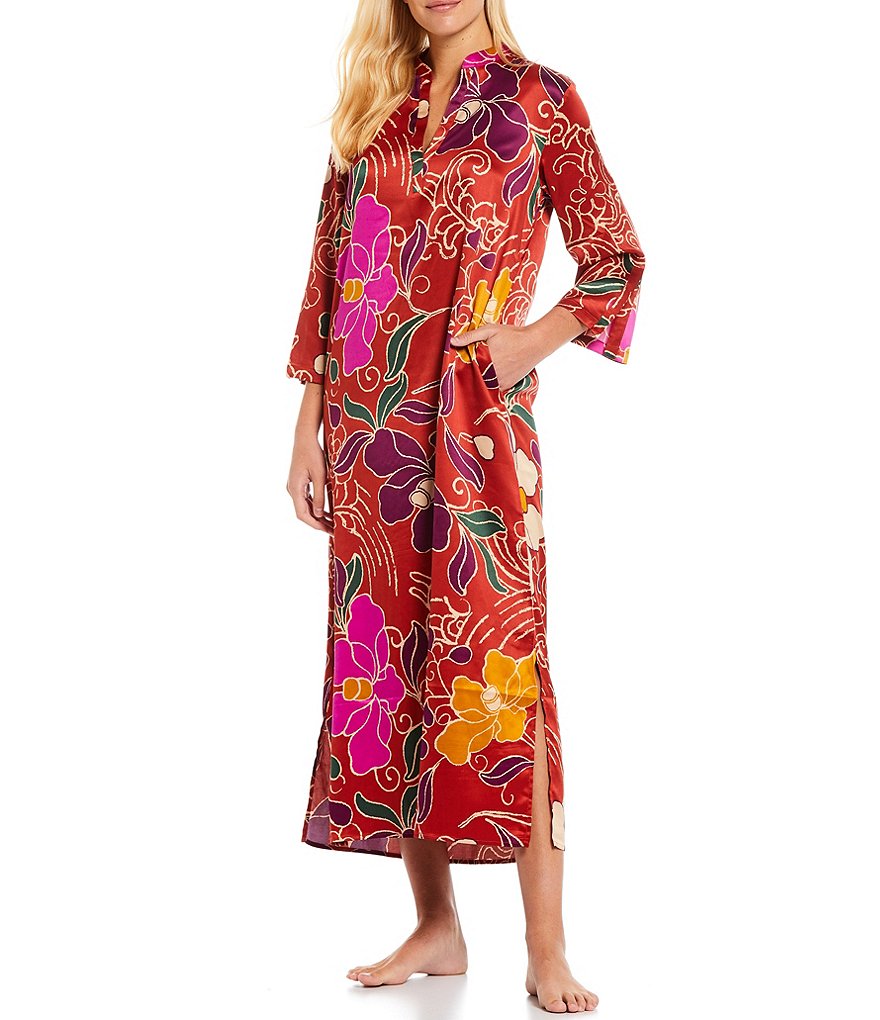 iRelax Printed Recycled-Knit Short Sleeve V-Neck Caftan