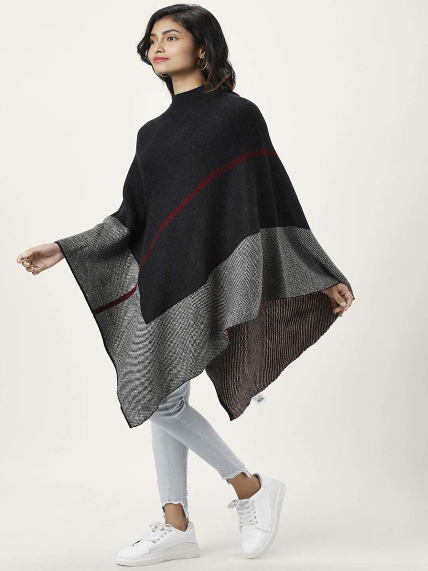 Honey by Pantaloons Black Jacquard Pattern Poncho