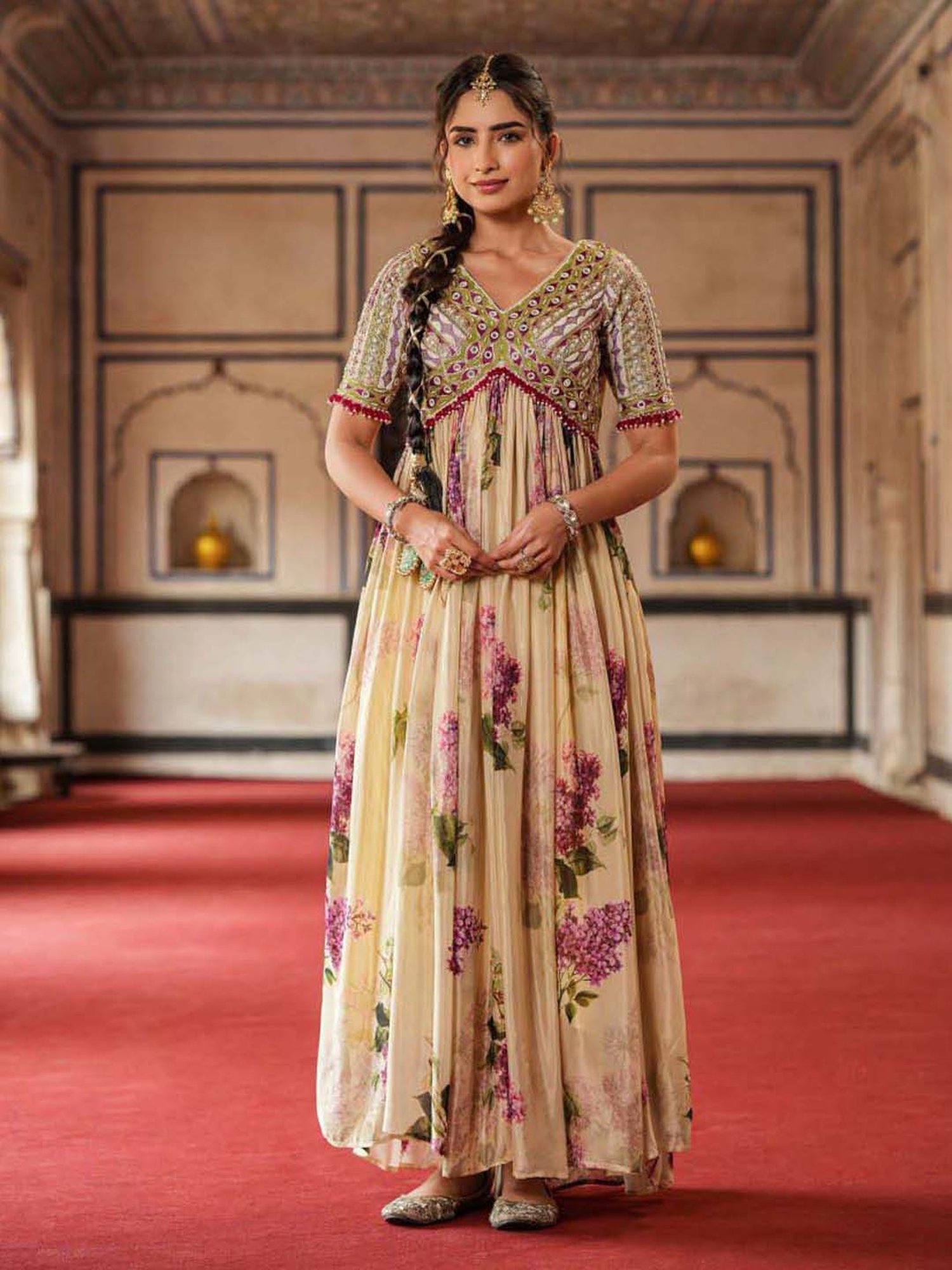 Saffron Threads Red Ethnic Dresses