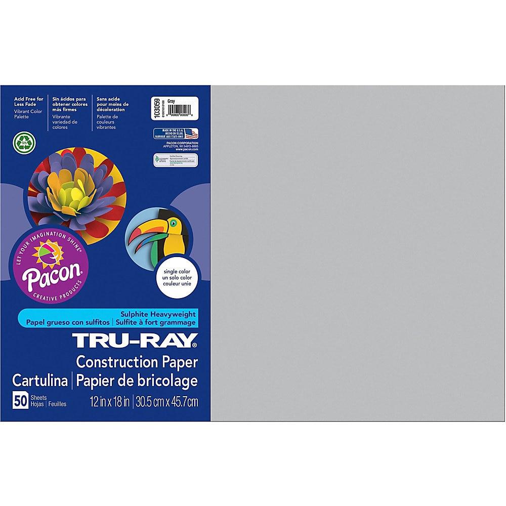 Tru-Ray Construction Paper, 76lb, 12 x 18, Gray, 50/Pack 103059