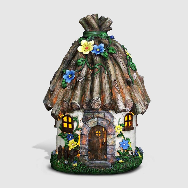 15" Resin Solar Twig Roof House Brown - Exhart