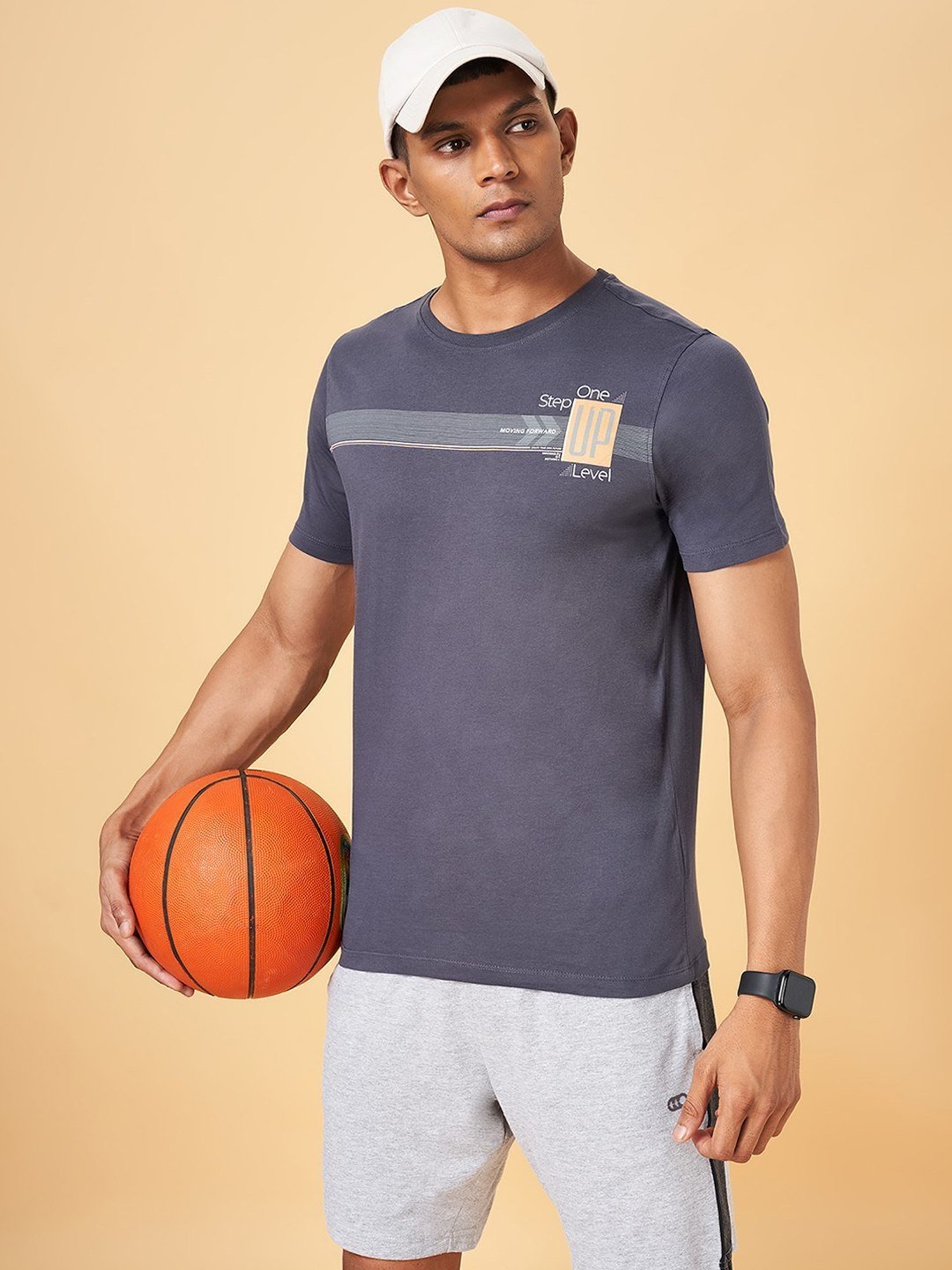 Ajile by Pantaloons Dark Grey Cotton Slim Fit Printed T-Shirt