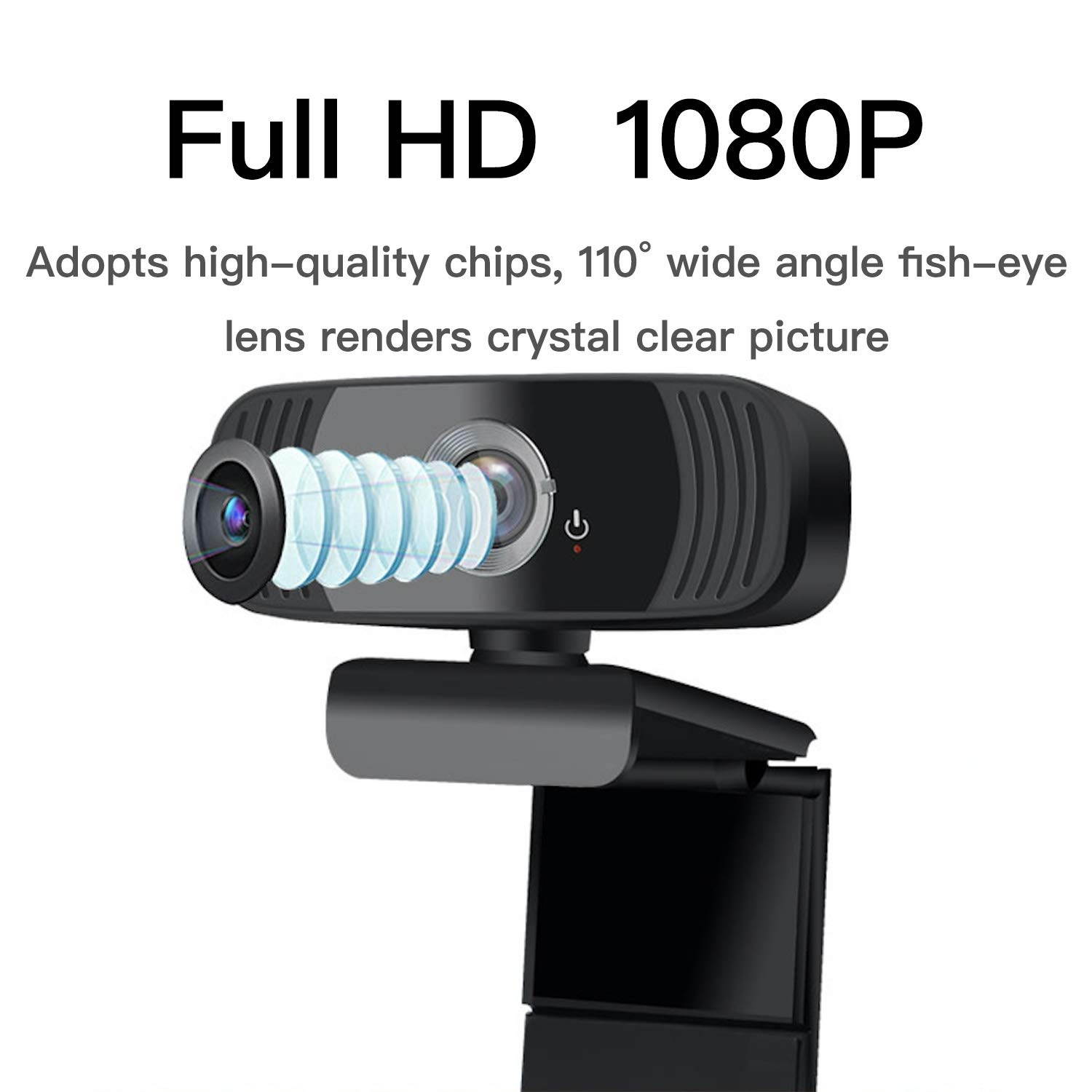 Webcam with Microphone, 1080P HD Webcam with 110-Degree Wide View Angle, Streaming Computer Web Camera with Noise Reduction Microphone, USB PC Webcam for Video Calling Recording Conferencing