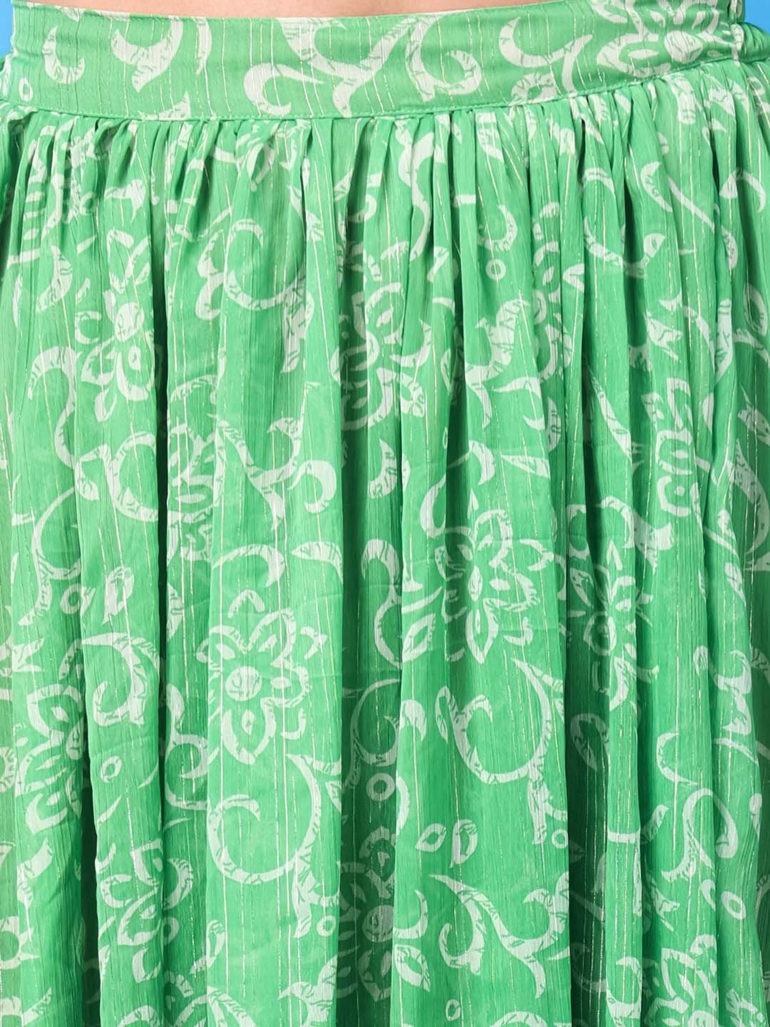 Belle Fille Sky Blue & Beige Printed Skirt