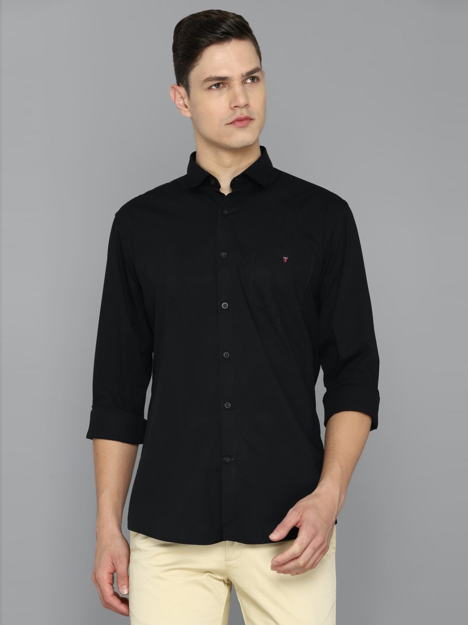 Louis Philippe Sport Black Cotton Slim Fit Shirt