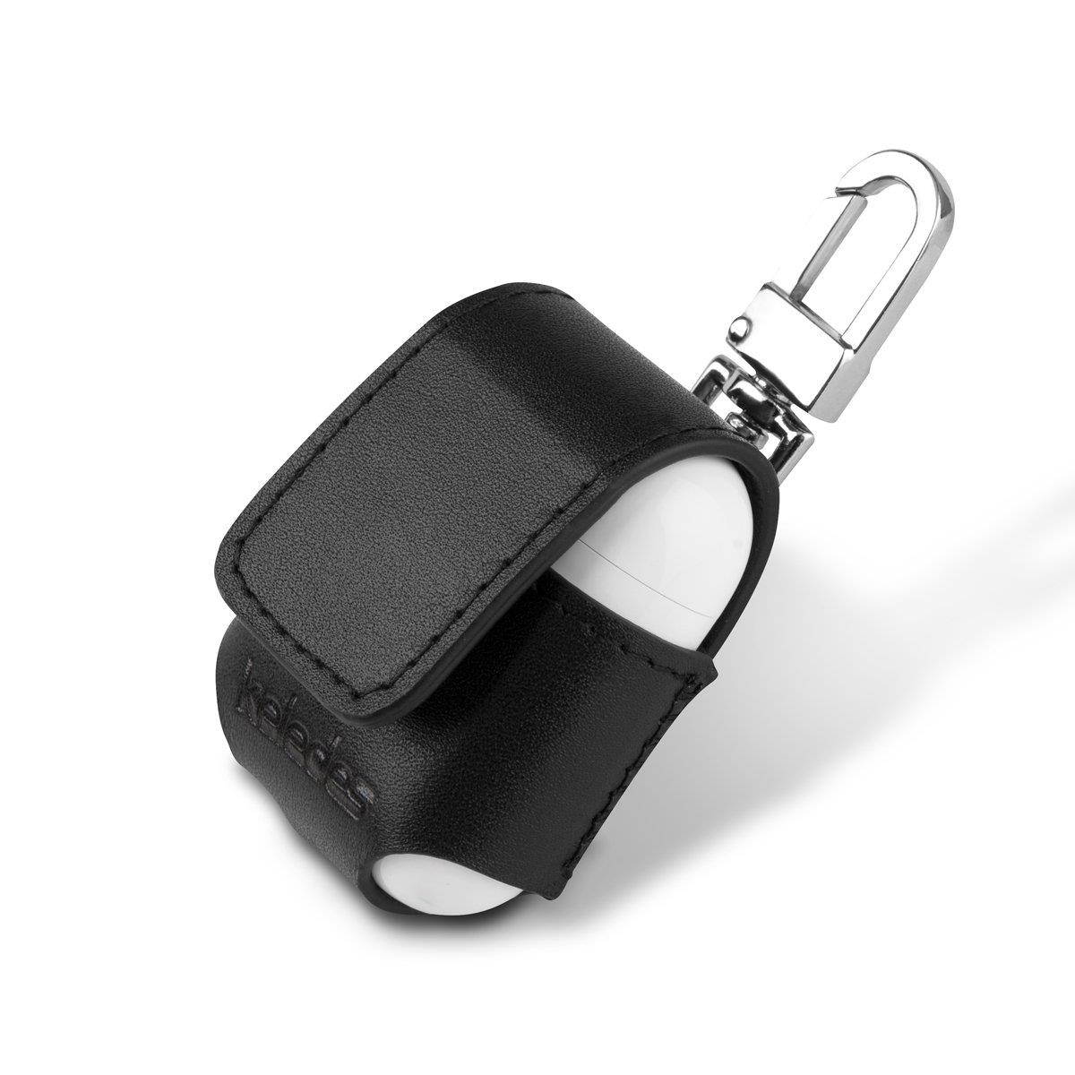 AirPods Case,Apple Airpods Case Keledes AirPods Cover Protector,Premium Genuine Leather Case Flip Cover with Metal Closure Buckle for Apple Wireless Earphone,Black