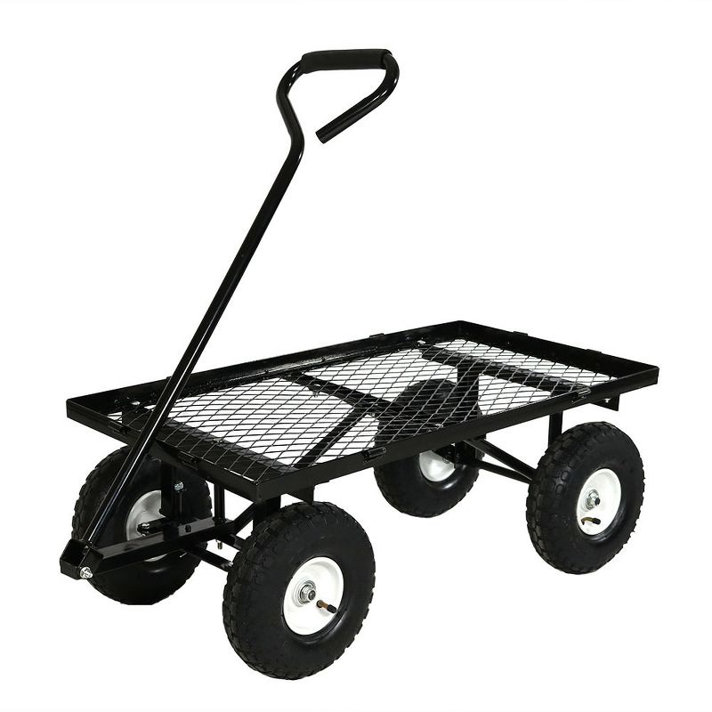 Sunnydaze Outdoor Lawn and Garden Heavy-Duty Durable Steel Mesh Utility Wagon Cart with Removable Sides - Black