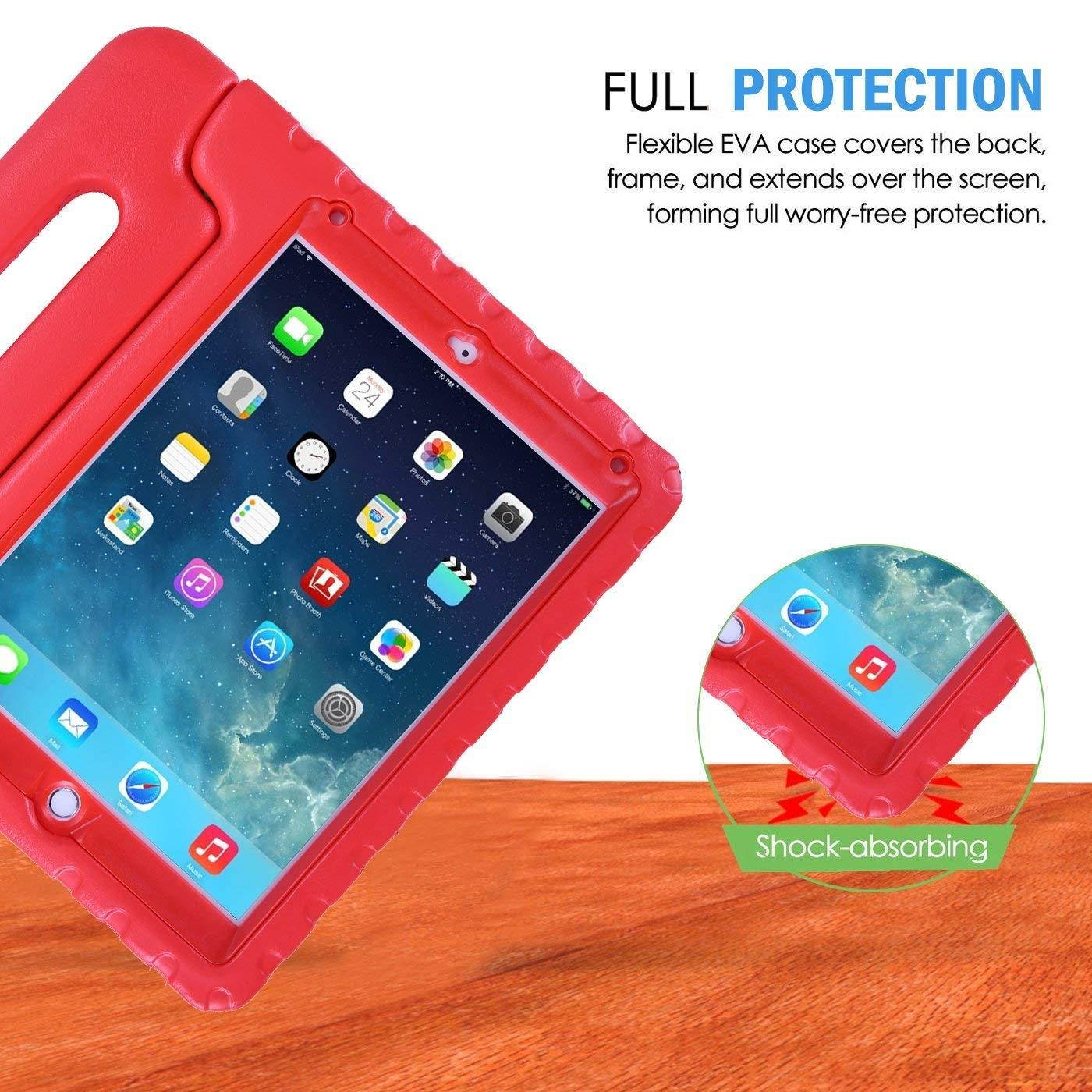 HDE Case for iPad 9.7-inch 2018 / 2017 Kids Shockproof Bumper Hard Cover Handle Stand with Built in Screen Protector for New Apple Education iPad 9.7 Inch (6th Gen) / 5th Generation iPad 9.7 - Red
