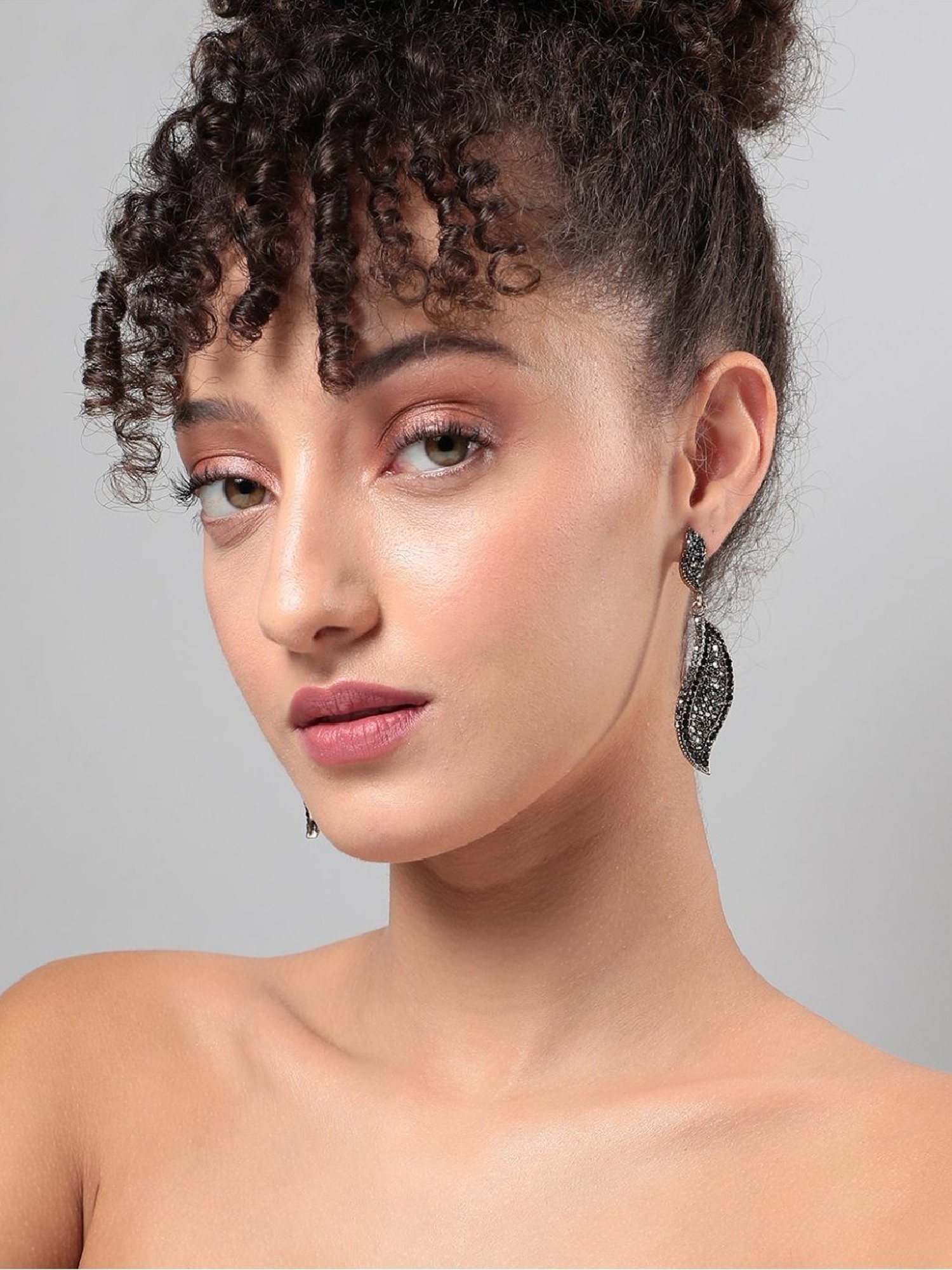 Sohi Women's Embellished Rhombus Swirl Drop Earrings  Roman Silver