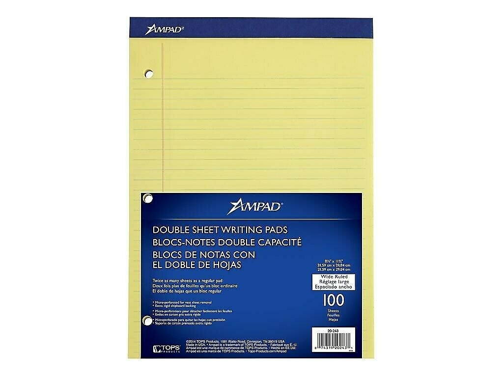 Ampad Double-Sheet Notepad, 8.5 x 11.75, Wide 20-243