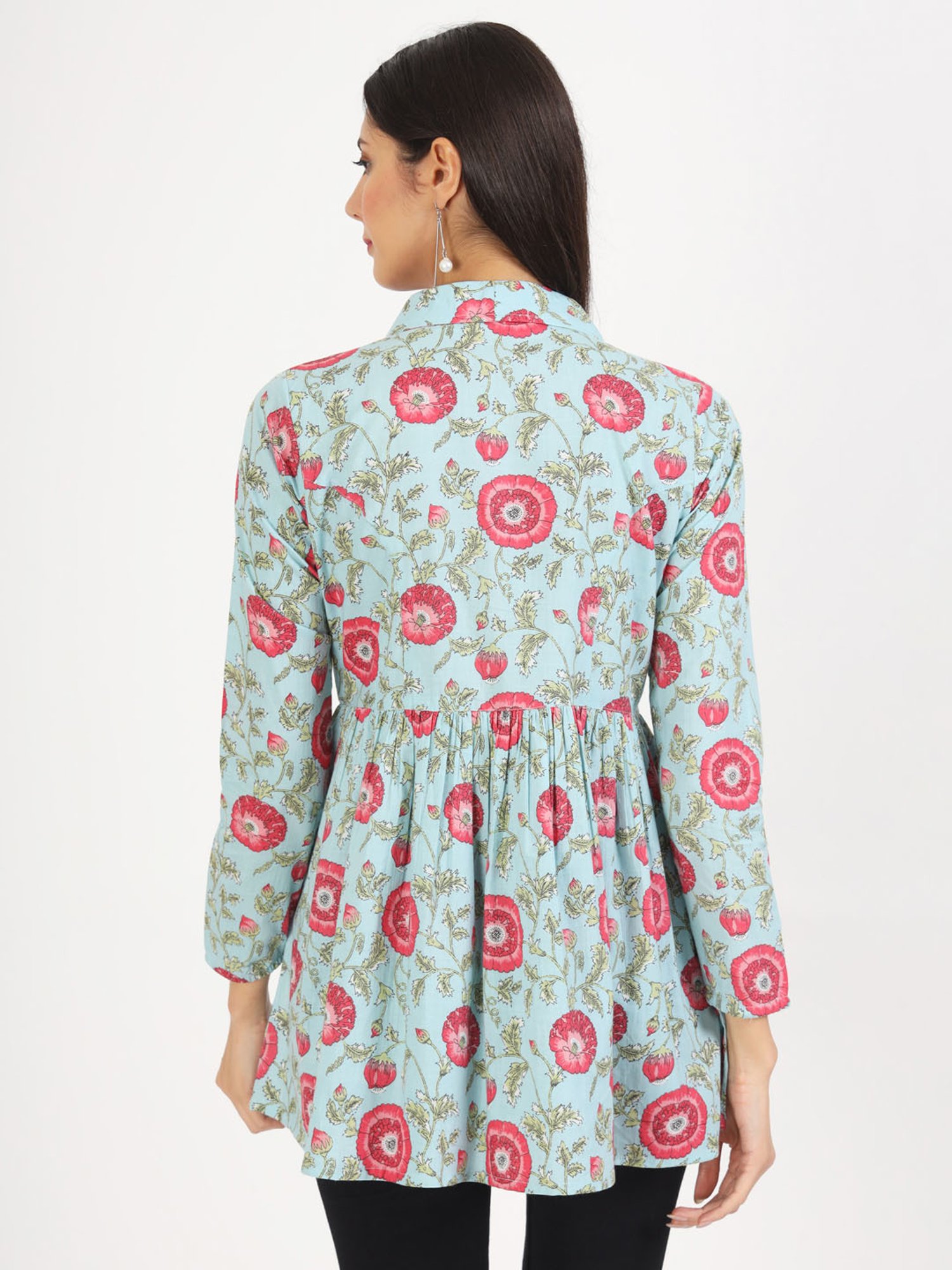 Divena Sky Blue Cotton Floral Print Top