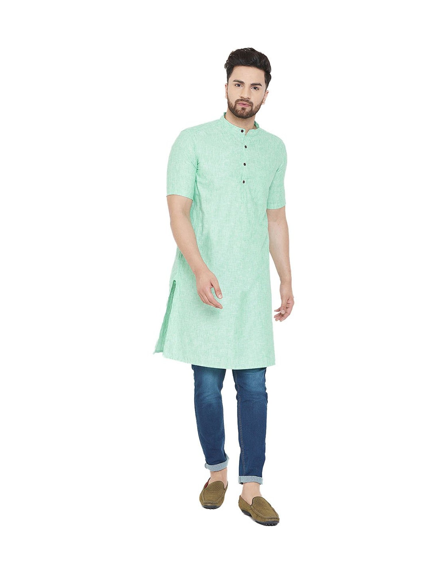 Even Green Linen Kurta