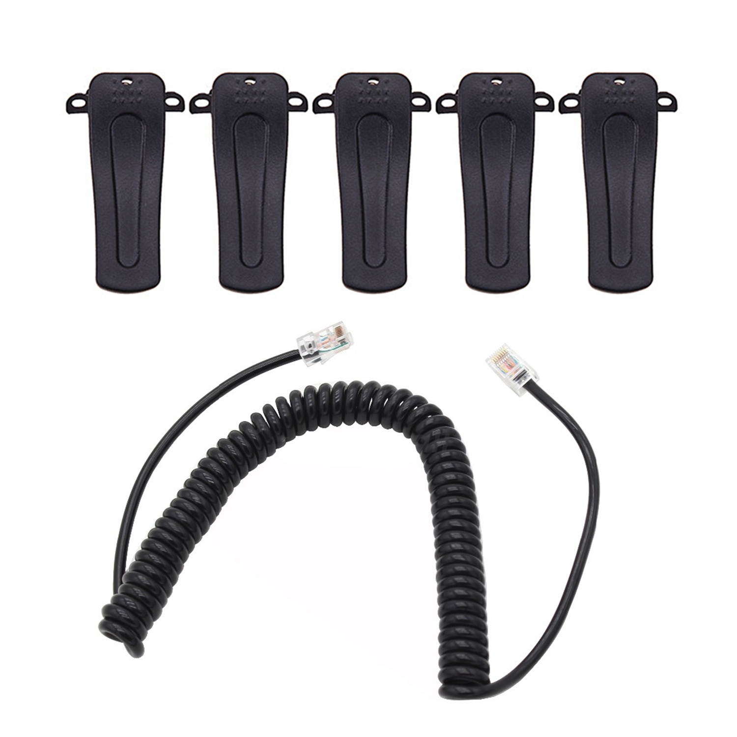 6 Pcs Talkie Accessories Black: 1 Pcs 8Pin Microphone Cable Cord for Icom Mobile Radio Speaker & 5 Pcs Belt Clip for Baofeng BF-666S BF-777S BF-888S