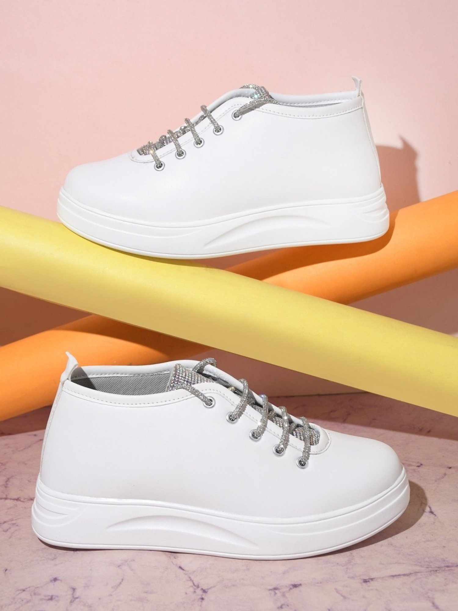 The White Pole Women's White Casual Sneakers