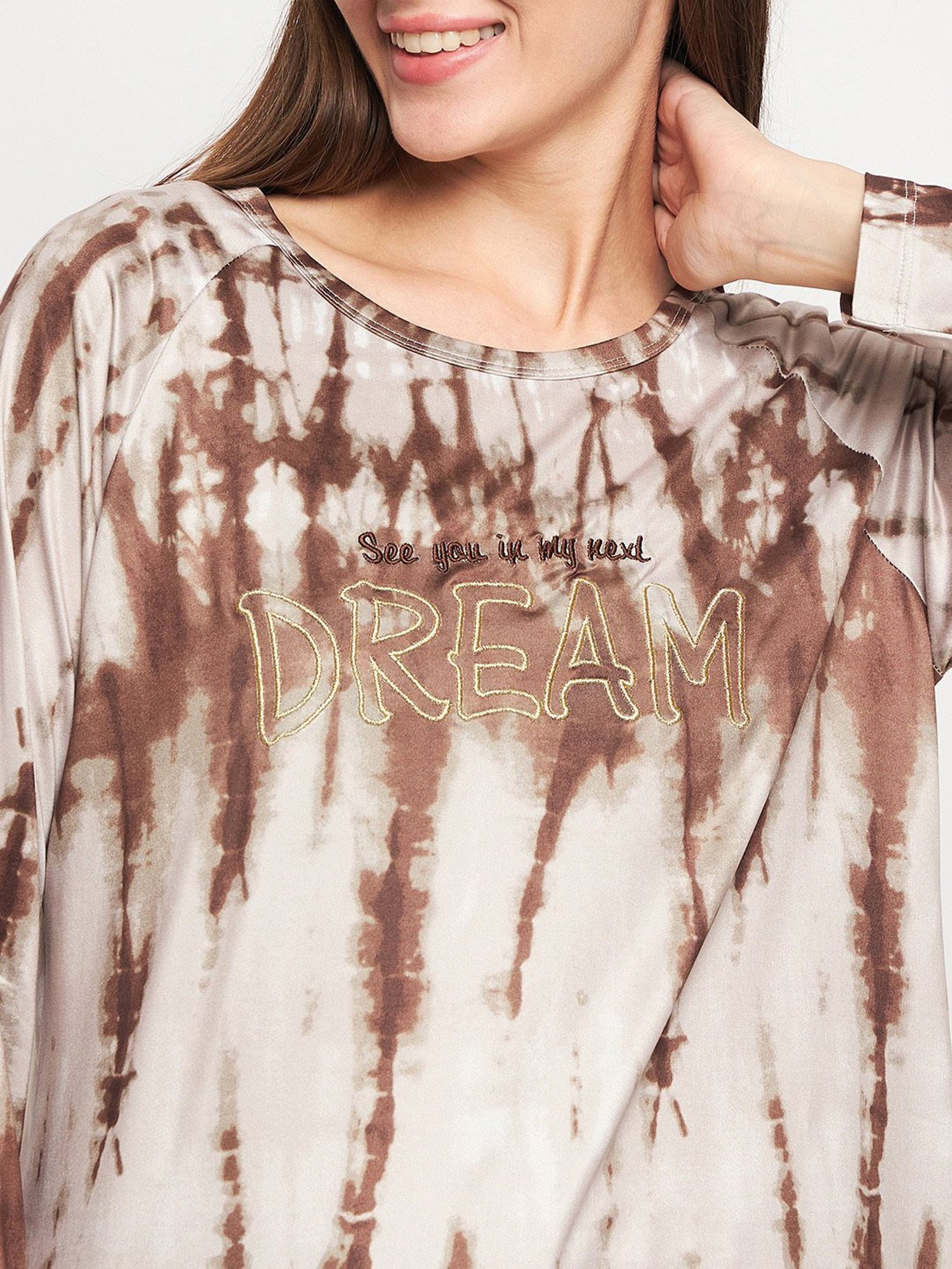 MADAME M Secret Brown Printed Top With Pyjamas