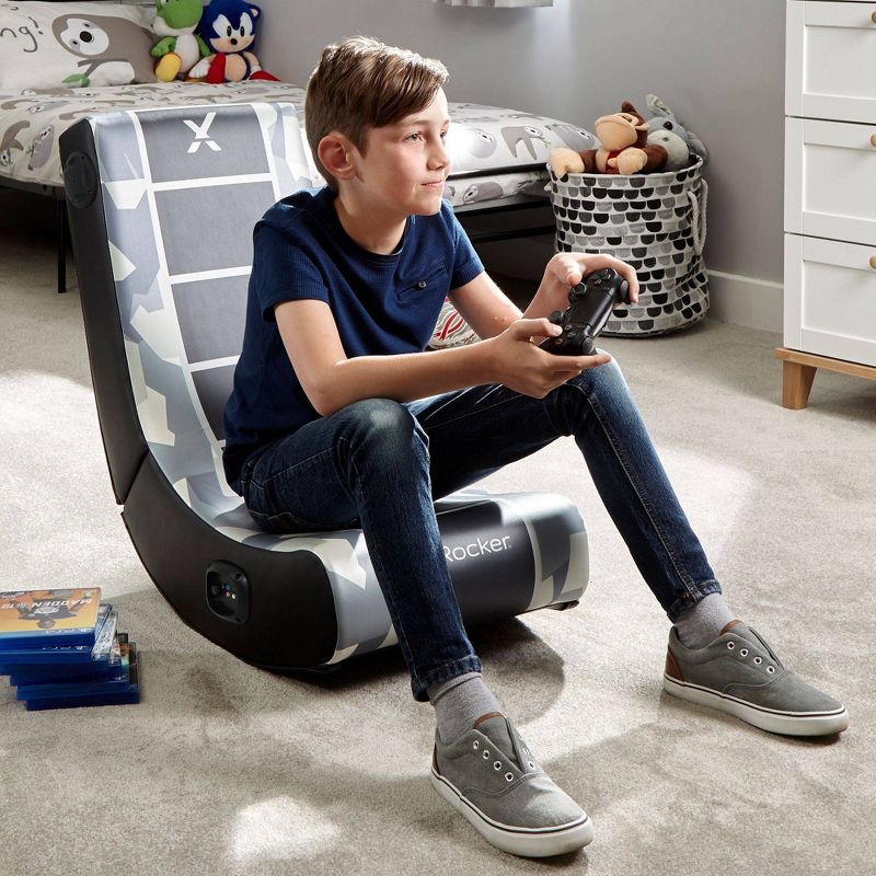Camo Retreat 2.0 Bluetooth Foldable Rocking Video Gaming Chair with Speakers -Gray/Black - X Rocker