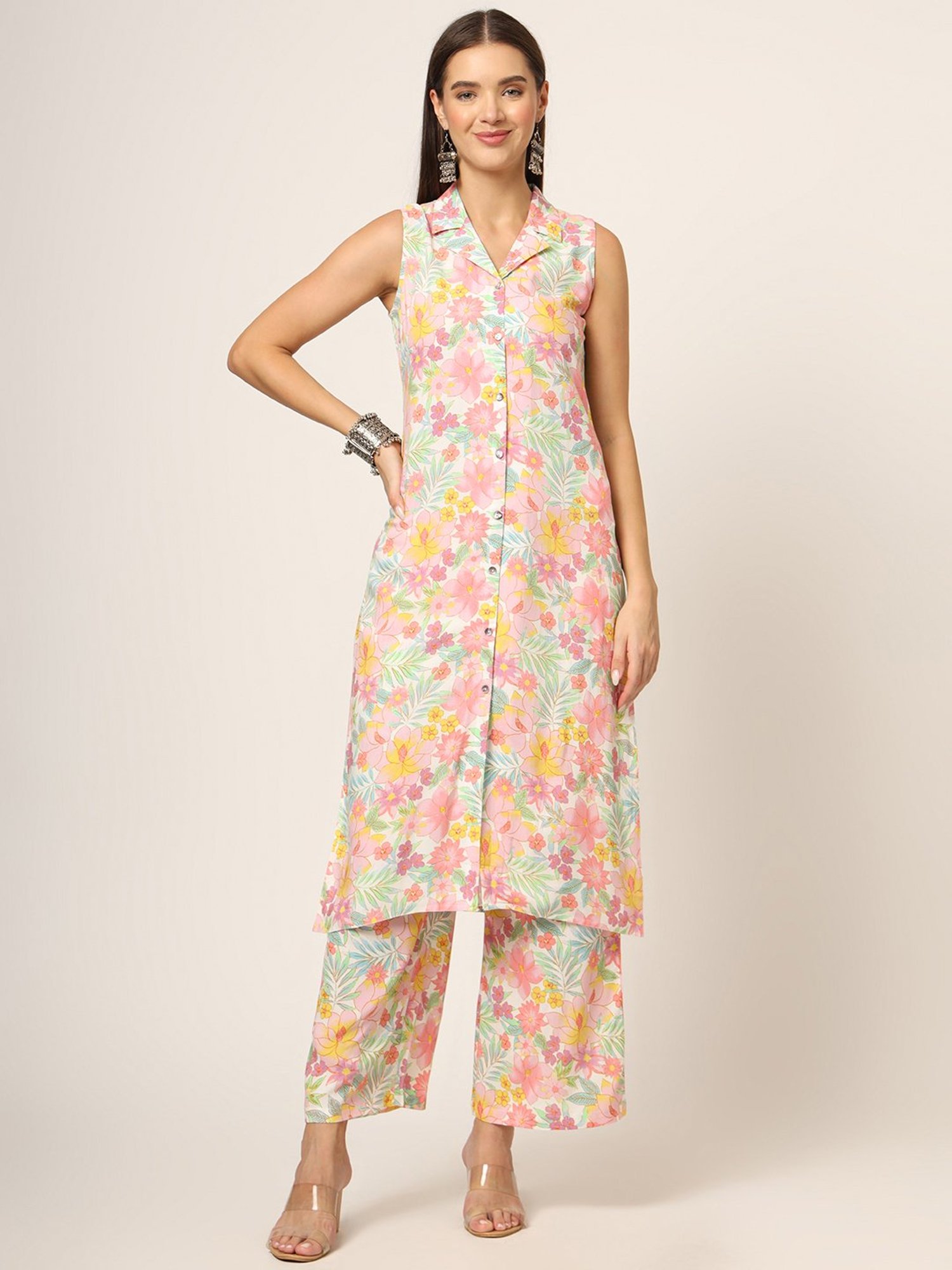 Divena Pink Printed Kurta Pant Set