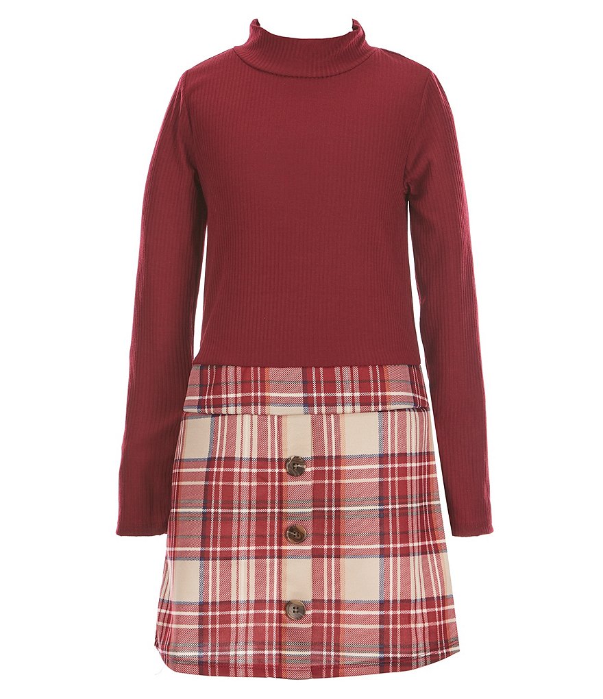 Ally B Big Girls 7-16 Long-Sleeve Mock-Neck Sweater Top With Plaid Skirt