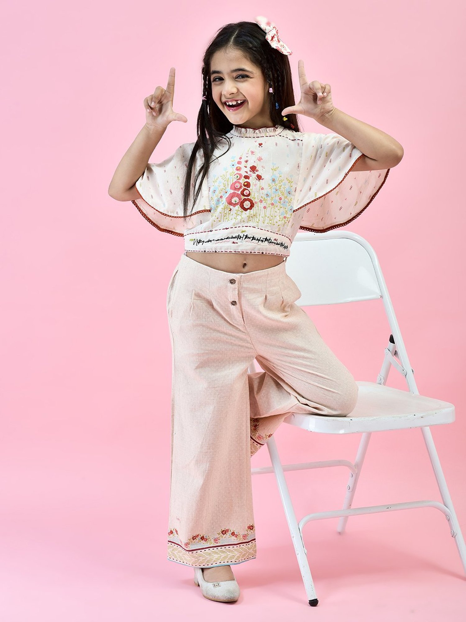 Juniper Girls Pink Floral Print Crop Top With Pants