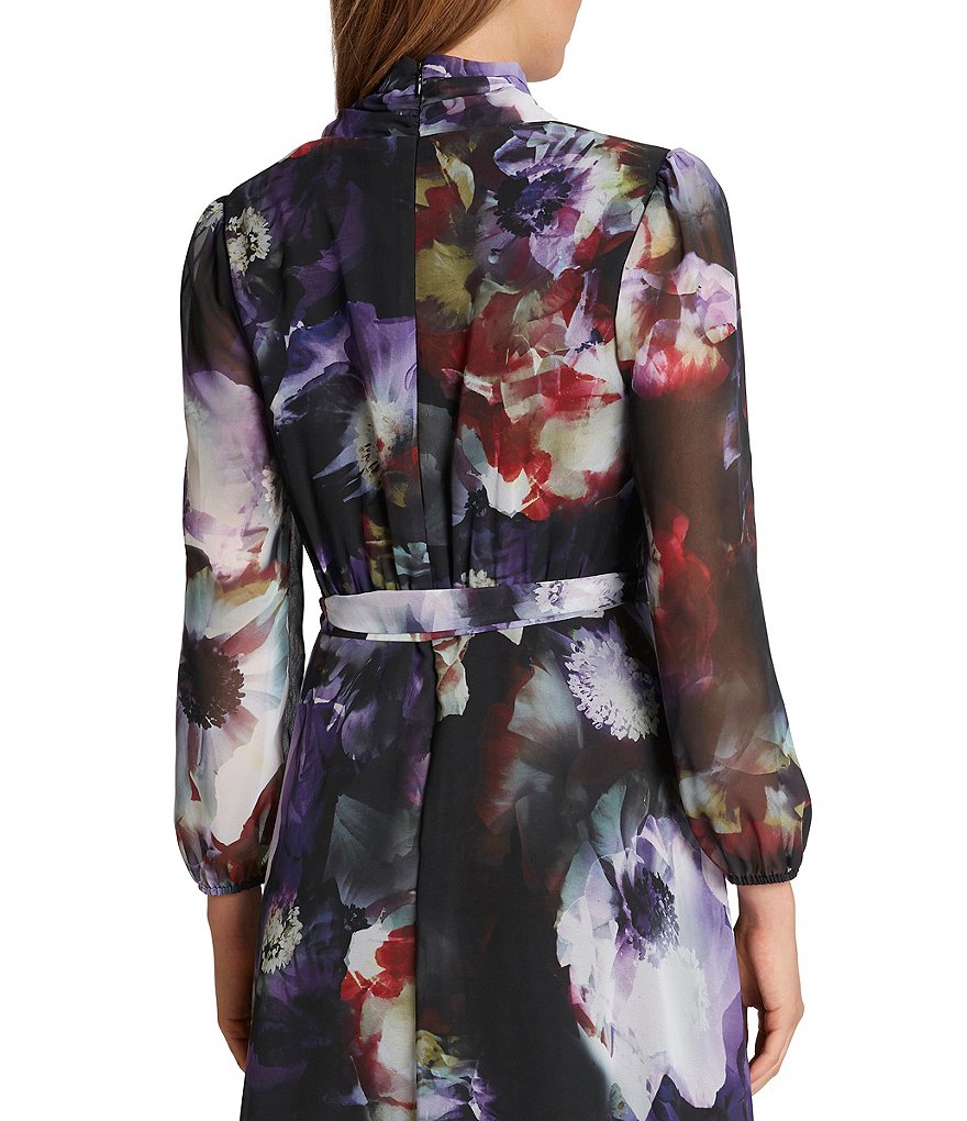 Alex Evenings Illusion Sleeve Embroidered V-Neck A-Line Midi Dress