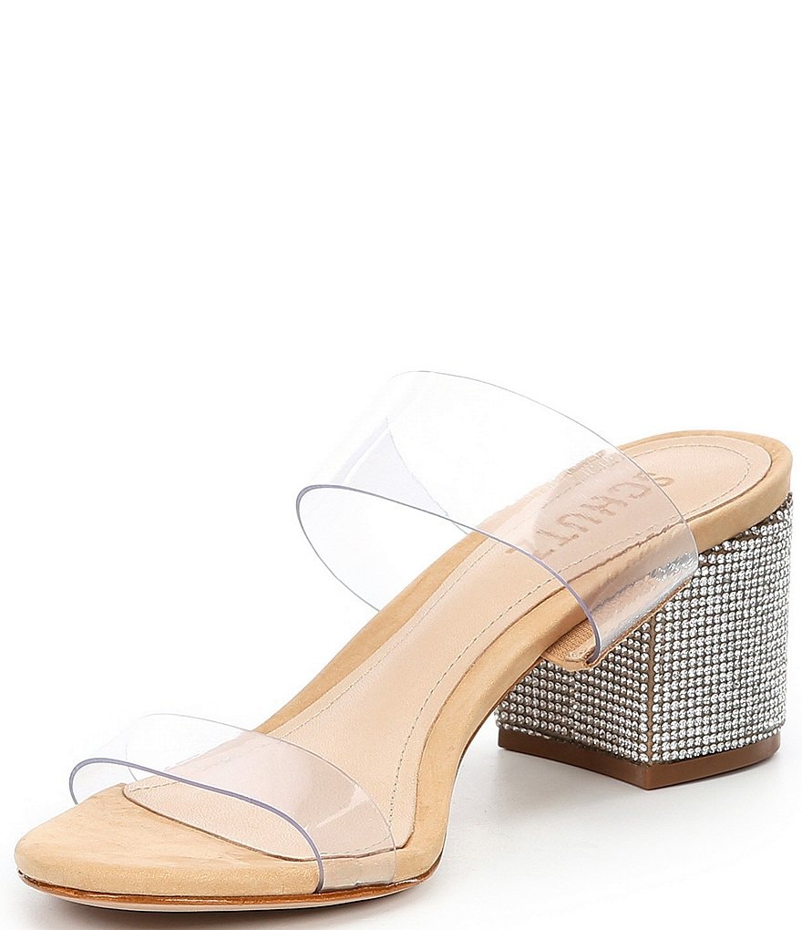 Schutz Victorie Crystal Studded Heel Clear Dress Slides