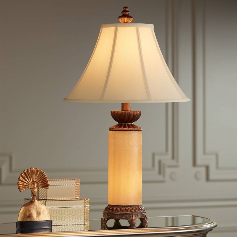 Barnes and Ivy Traditional Table Lamp with Nightlight Bronze Onyx Column Off White Bell Shade for Living Room Family Bedroom