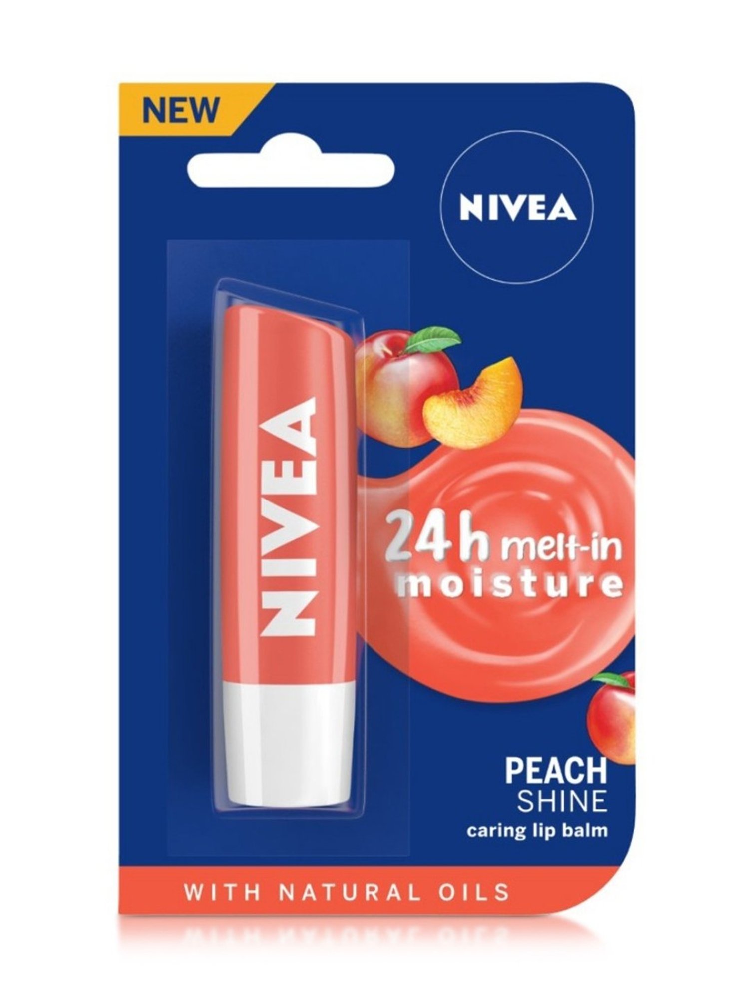 Nivea 24H Moisture with Natural Oils Lip Balm Coral Pink Shine & Peach Aroma - 4.8 gm
