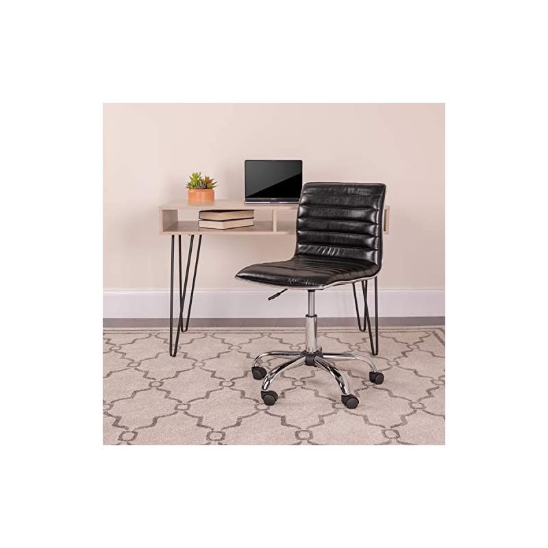 Low Back Designer Armless Black Ribbed Swivel Task Office Chair