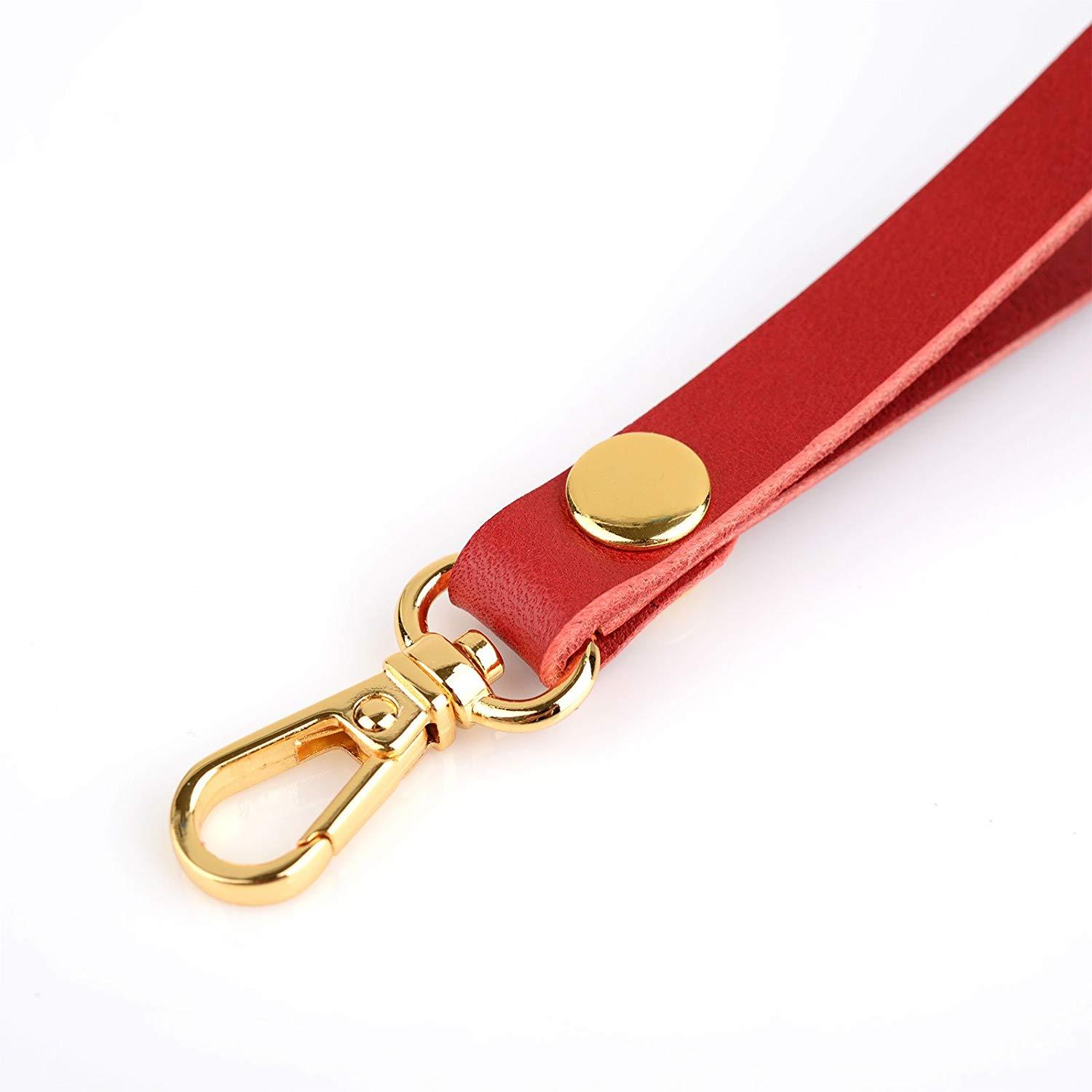 Richbud Vegetable Leather Wrist Hand Strap Swivel Trigger Clip Snap Lobster Claw Clasp Handmade Lanyard 10-10 Gold (Khaki)