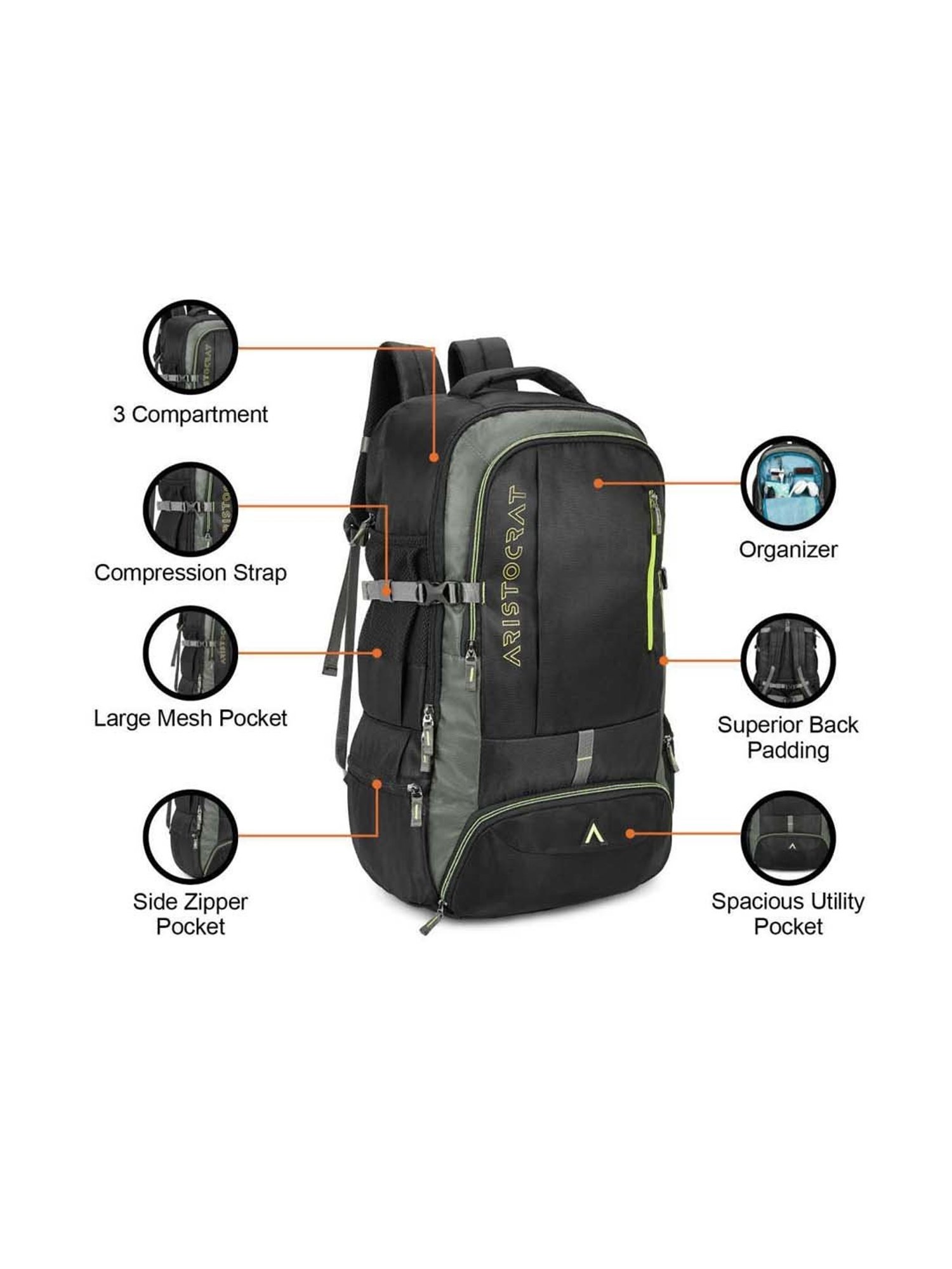 Aristocrat 45 Ltrs Black Medium Rucksack Backpack