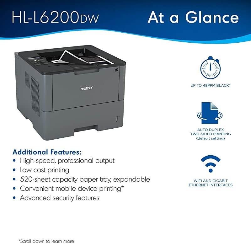 HLL6200DW Wireless Monochrome Laser Printer with Duplex Printing  Dash Replenishment Ready