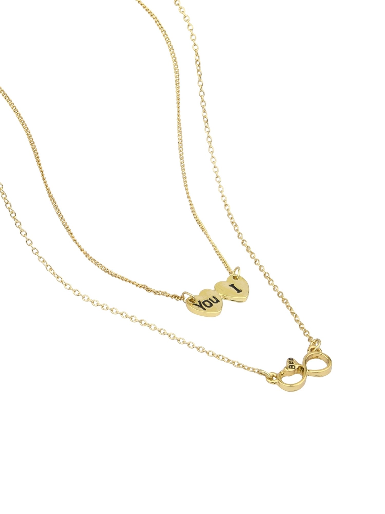 Lilly & Sparkle Gold Toned Set of 2 Chains with Infinity and You" and "I" Heart Pendants