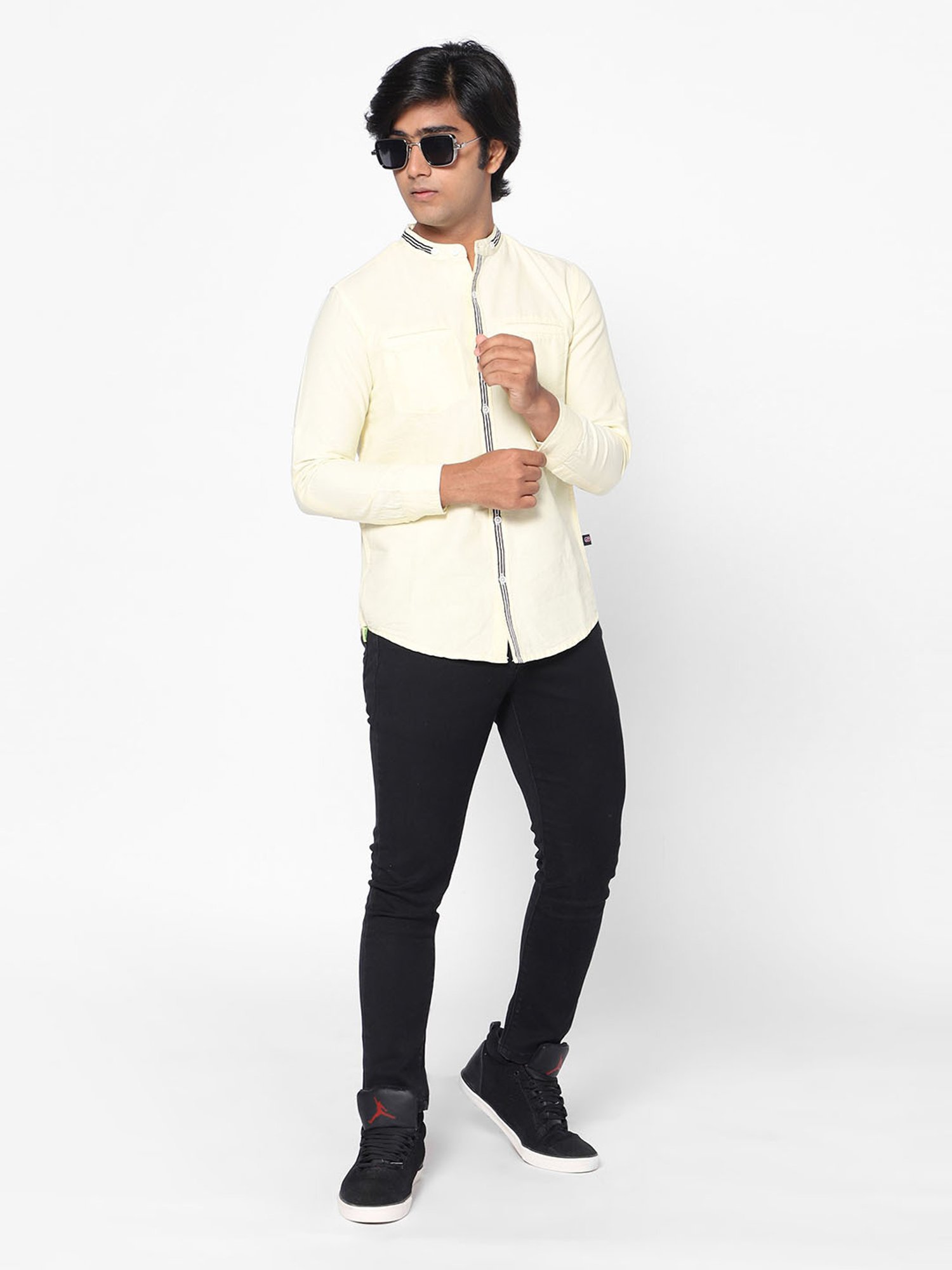 TeenTrums Boys Light Yellow Solid Full Sleeves Shirt