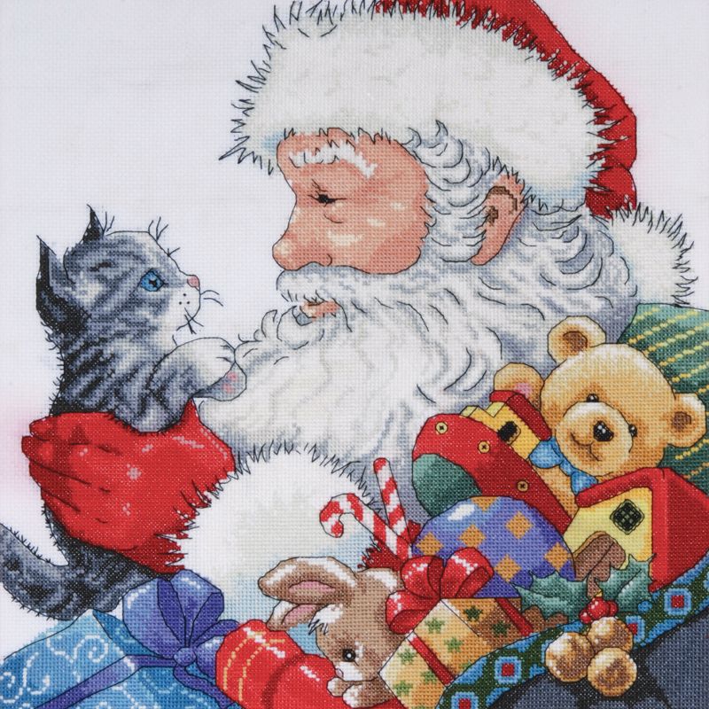 Design Works Counted Cross Stitch Kit 13"X13"-Santa & Kitten (14 Count)
