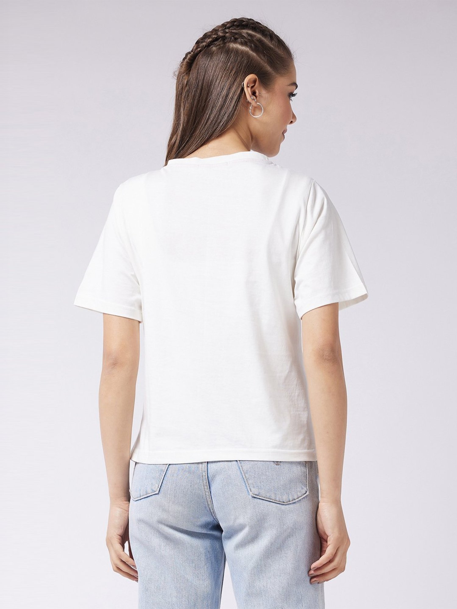 Miss Chase White Cotton Printed T-shirt