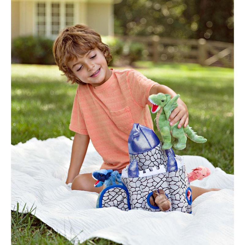 HearthSong - Plush Dragon Portable Play Set, Includes Four 6"H Winged Dragons and 12"H x 8" Sq. Castle, for Kids' Imaginative Play