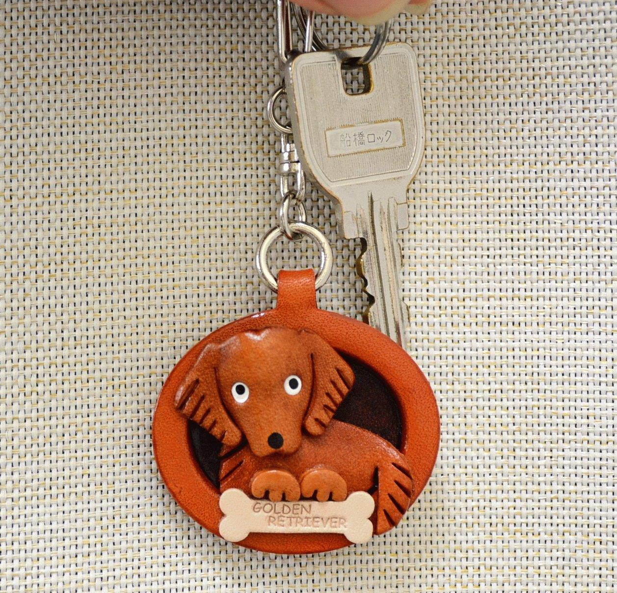 Boston Terrier Leather Plate Dog Keychain Vanca Craft-collectible Keyring Made in Japan