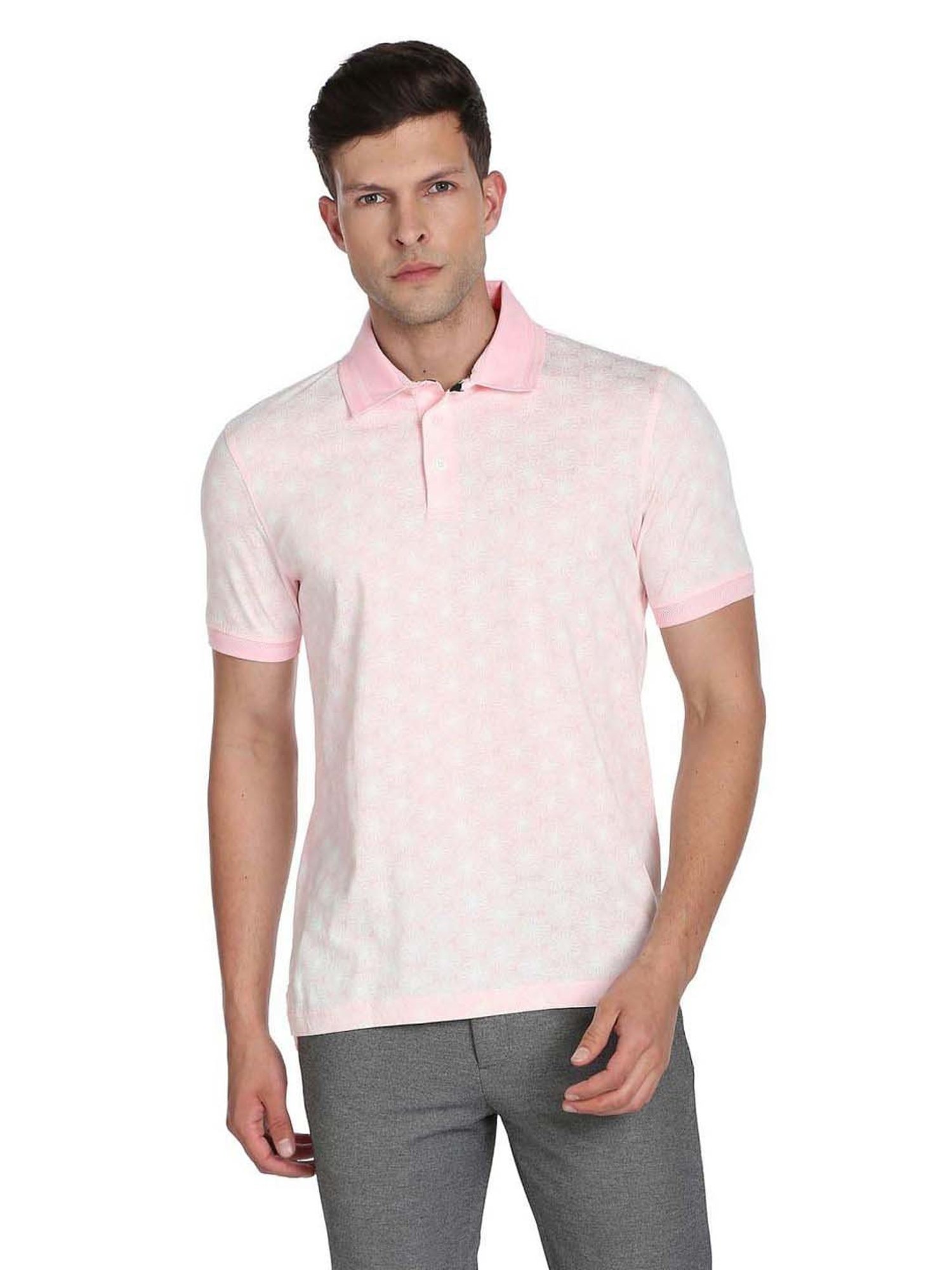 Arrow Pink Cotton Regular Fit Printed Polo T-Shirt