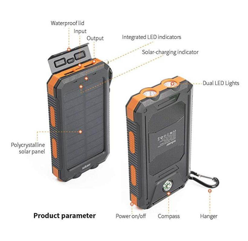 Waterproof 500000mAh Power Bank Solar External Battery Charger for Cell Phone US