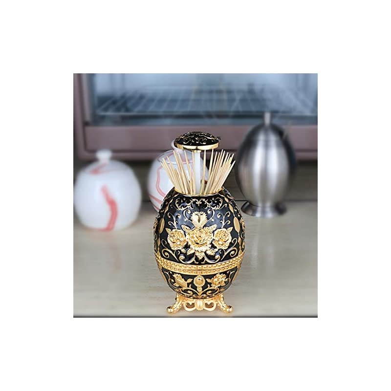 Gorgeous Automatic ToothpicHolder with Bottle Opener, Hand Press Retractable Retro ToothpicDispenser Toothpicks Case Can Box Container for Kitchen Home Restaurant (Shiny Black- Gold Rose)